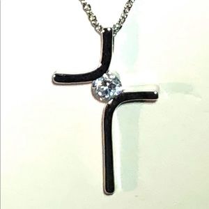 Silver Cross w/ CZ stone Necklace